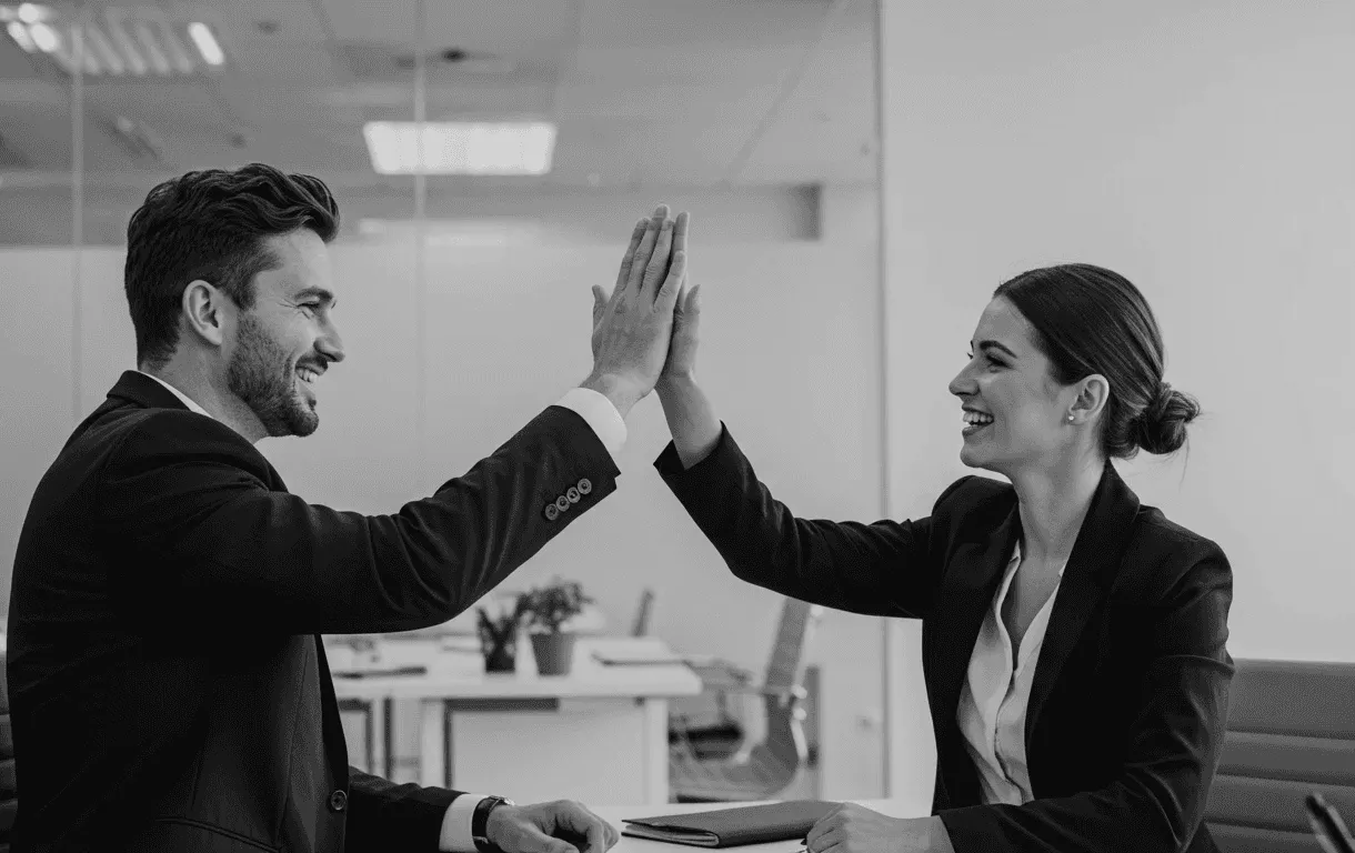 Two Dominion Funding affiliate partners high-fiving
