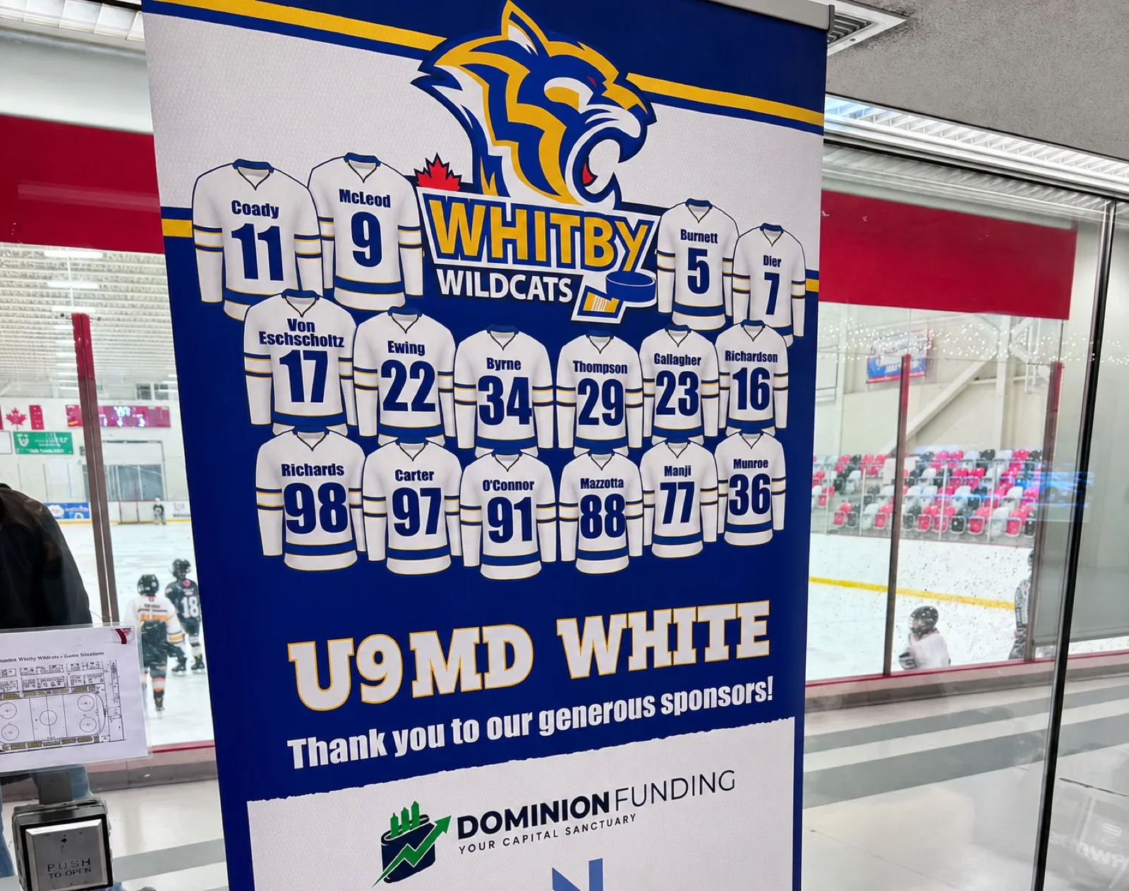 Dominion Funding sponsoring the Whitby Wildcats U9 MD White hockey team